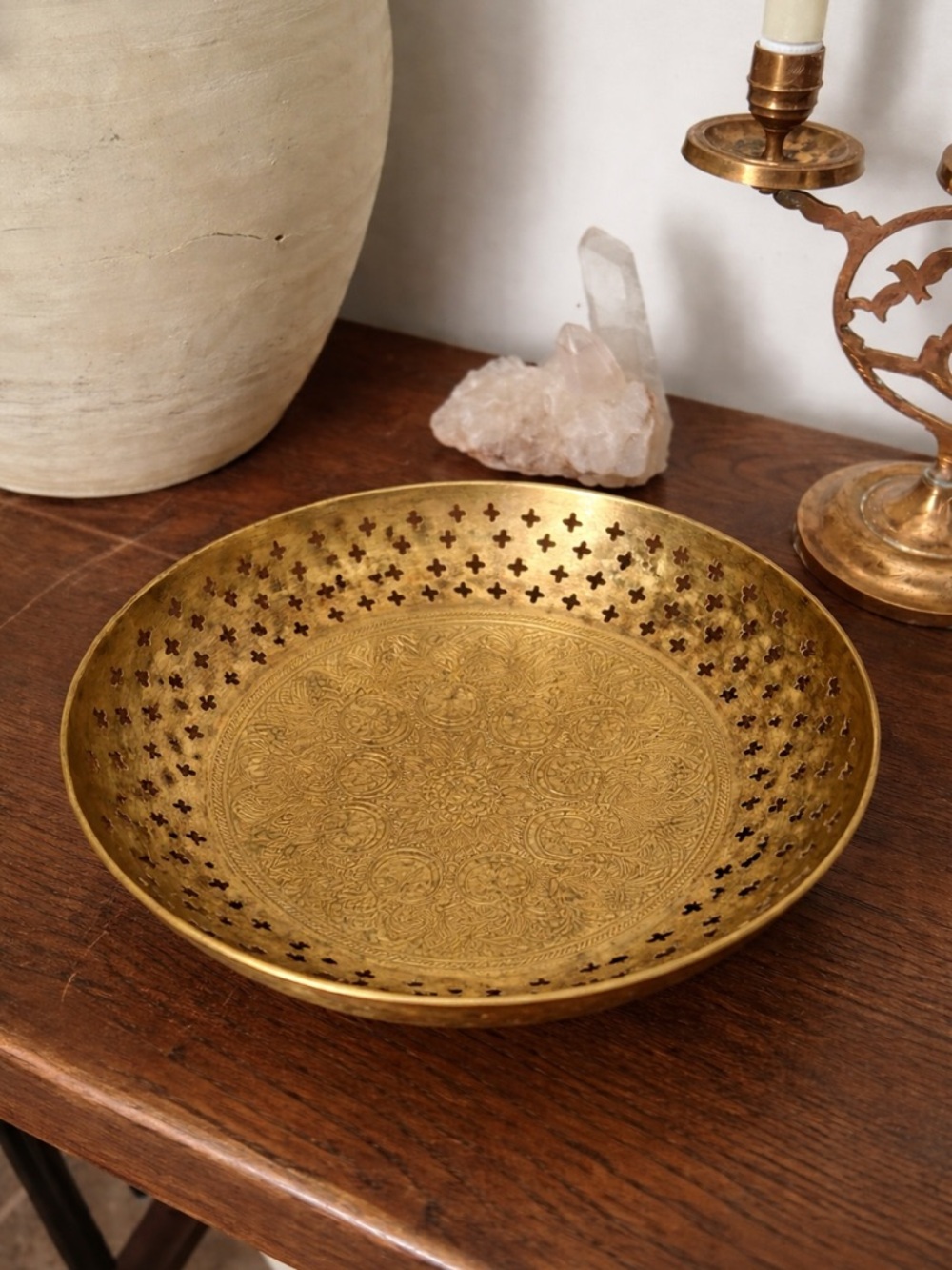Vintage Etched Brass Bowl ✧ Ornate Decorative Tray